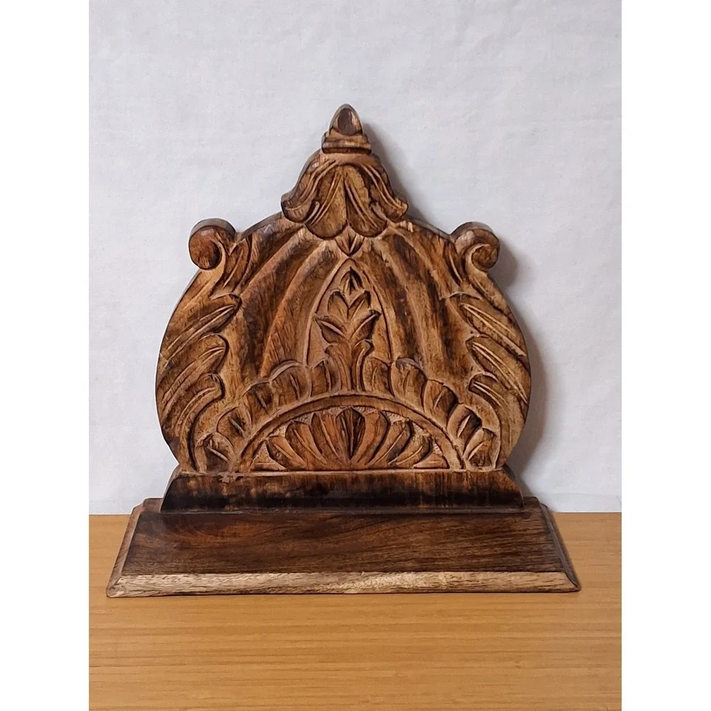 Vintage 1970s Indian Hand Carved Wood Floating Wall Shelf